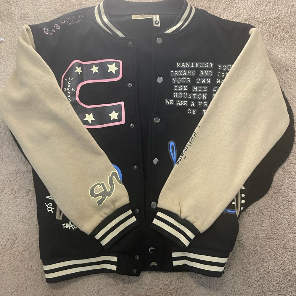 Cactus Jack by Travis Scott Black and Cream Varsity Jacket
